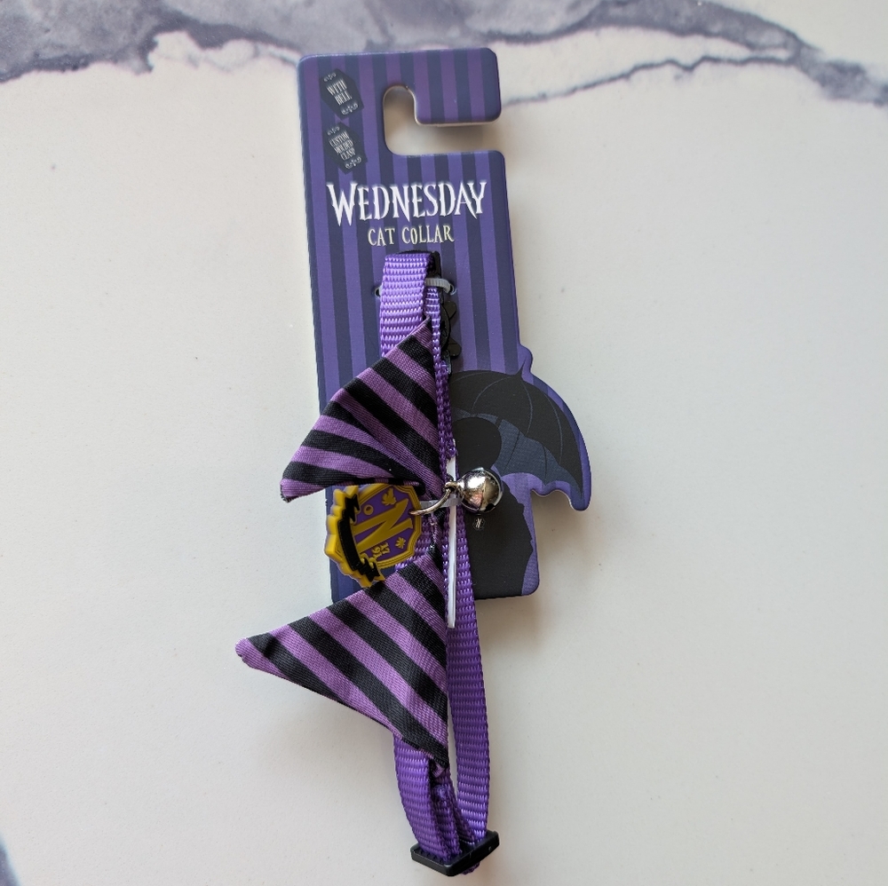 Wednesday Adams Purple Striped Cat Collar with Bow